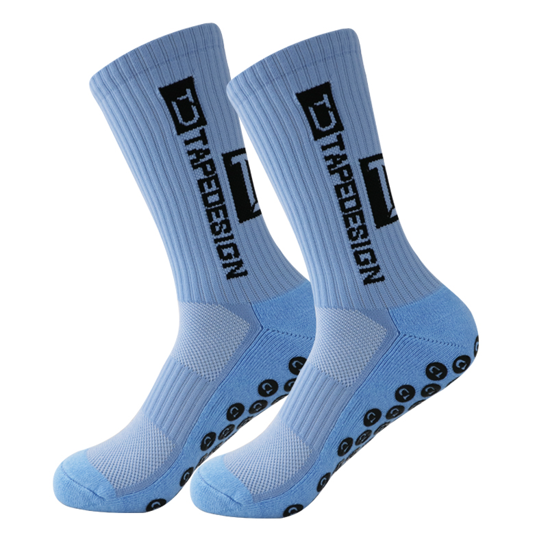 Nuevos calcetines deportivos de fútbol antideslizantes, calcetines de fútbol transpirables y gruesos para hombres y mujeres, calcetines para correr al aire libre y ciclismo: Azul cielo