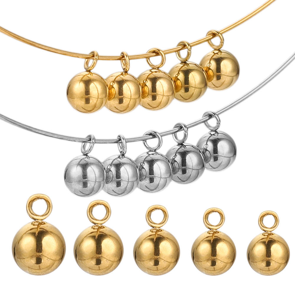 20pcs Lot 4/5/6mm Round Stainless Steel Beads Solid Ball Charms DIY Gold Plated Earrings Bracelet Jewelry Making Materials Craft