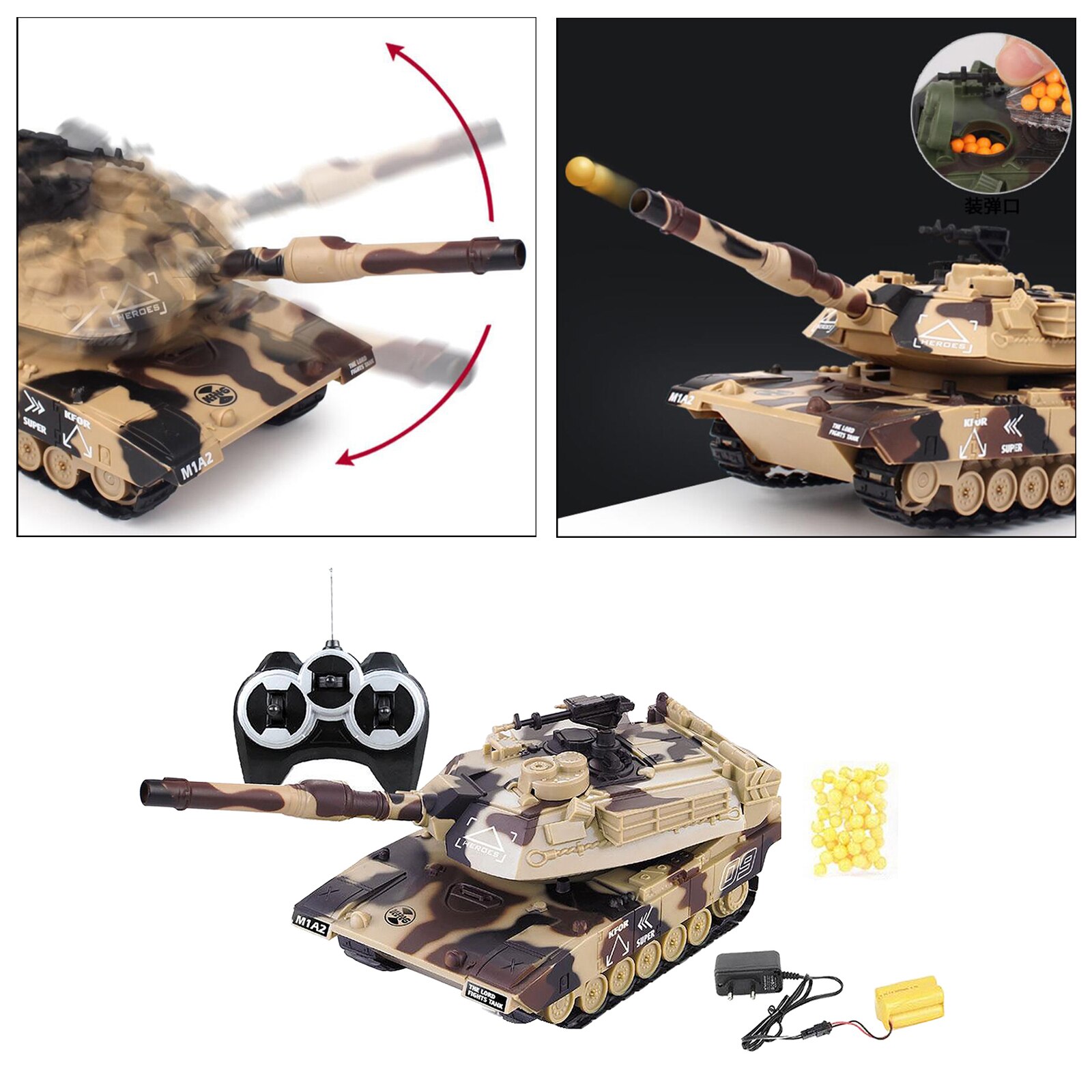 Mini char de combat RC lourd échelle 1:32, jouet électronique interactif pour garçon, modèle de voiture de loisir, Kits d'artisanat en plastique, jouets de loisir,: style 1 yellow
