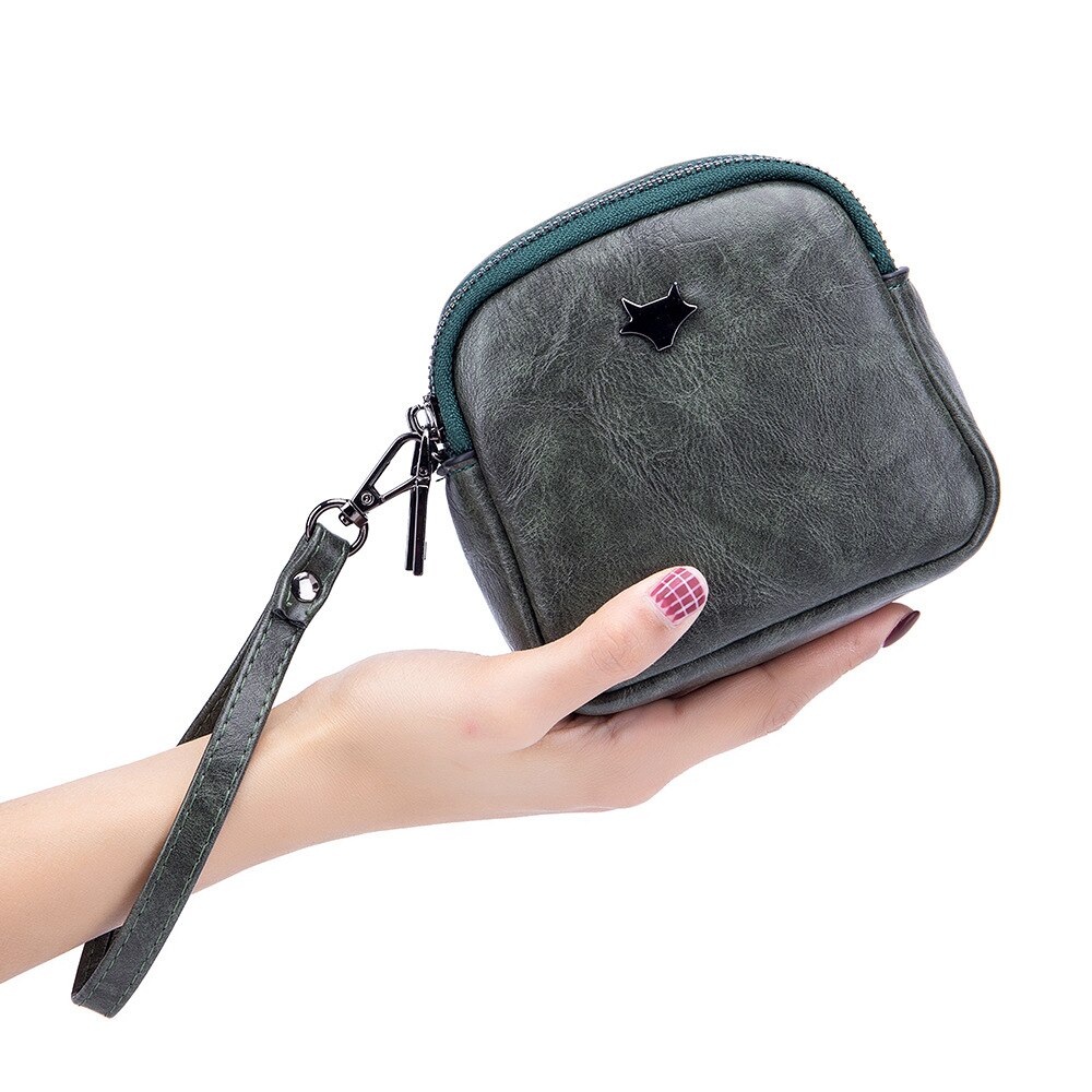 Vrouwen Pu Lederen Dag Koppelingen Polsbandje Portemonnee Dubbele Rits Draagbare Maandverband Opbergtas Lipstick Case Pouch Solid: Dark Green