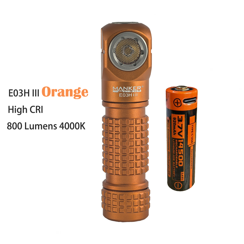 Manker E03H III 1200 lumen 14500 / AA-koplamp: orange