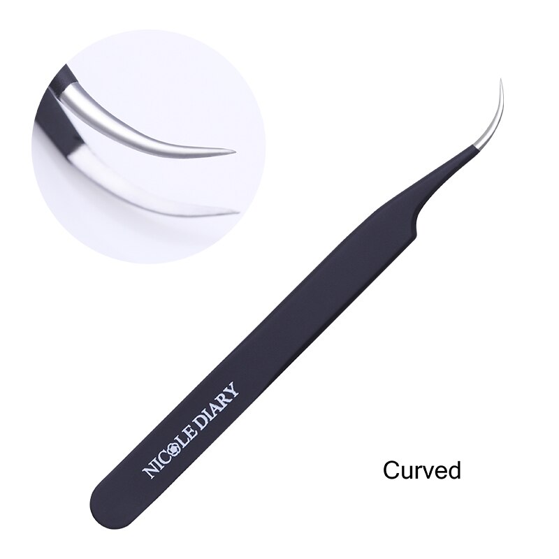Nicole Dagboek Rechte Gebogen Tweezer Nail Sticker Rhinestone Picker Matte Black Uv Gel Polish Remover Nail Art Tool: Tweezer Curved