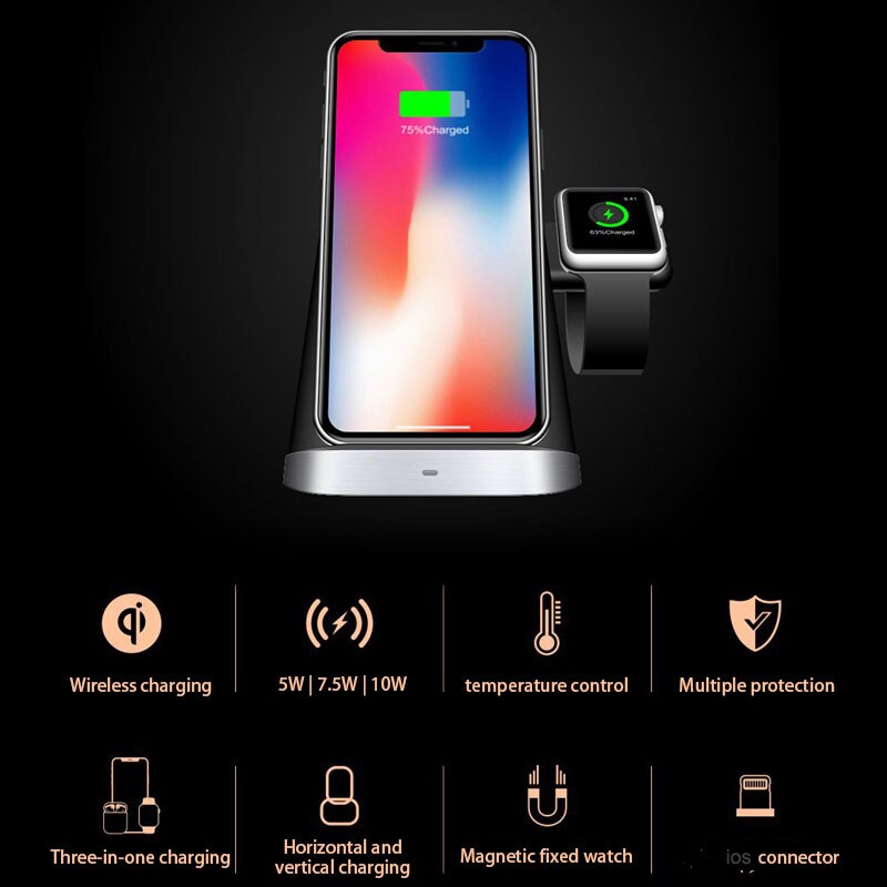 3 In 1 Qi Draadloze Oplader Voor Iphone 10W Snelle Draadloze Oplader Dock Station Voor Apple Horloge 2 3 4 Voor Airpods Oplader Houder