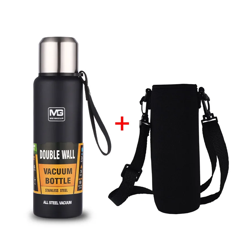 Bouteille Thermos en acier inoxydable 304, flacon sous vide de grande capacité, gobelet isolé avec corde pour boissons au thé, eau froide et chaude: Marron / 501-600ml