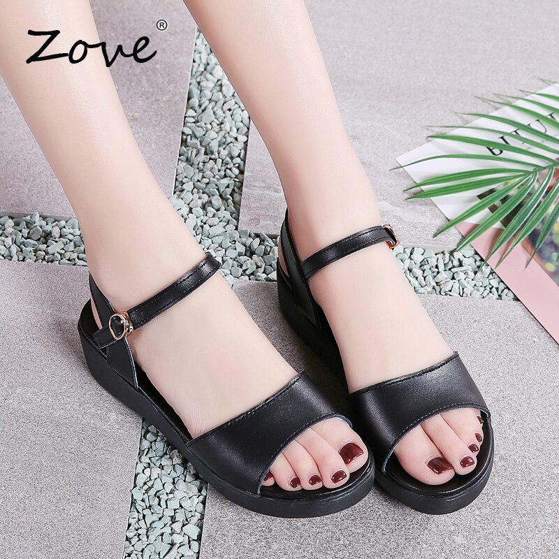 ZOVE Women Sandals Summer Slingback Buckle Leather Sandlas Women Sandals Platform Slides Ladies Beach Sandalias