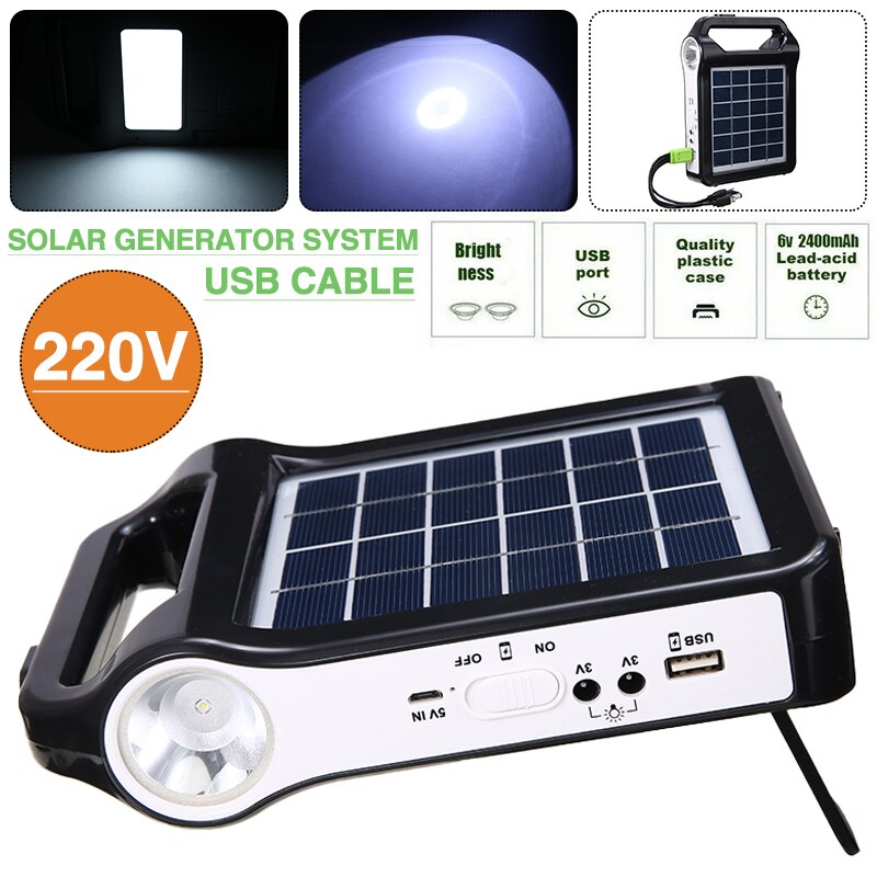 220V Portable Solar Panel Power Storage Generator System Reusable USB Charging Generator Outdoor Indoor Lighting