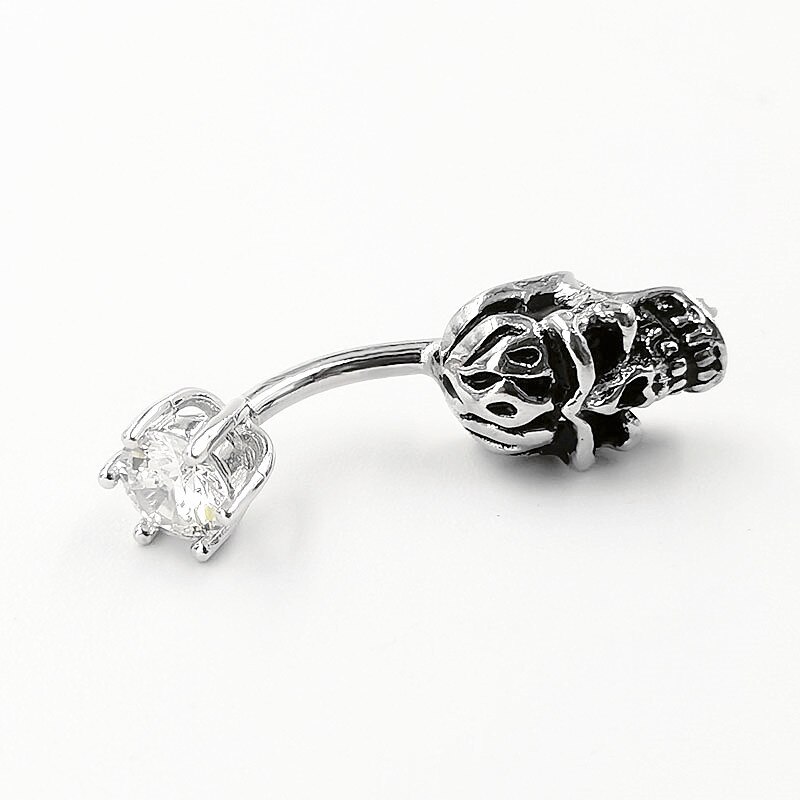 Hellolook 925 Sterling Zilver Belly Button Ring Mode Punk Gothic Schedel Bar Navel Piercing Lichaam Sieraden