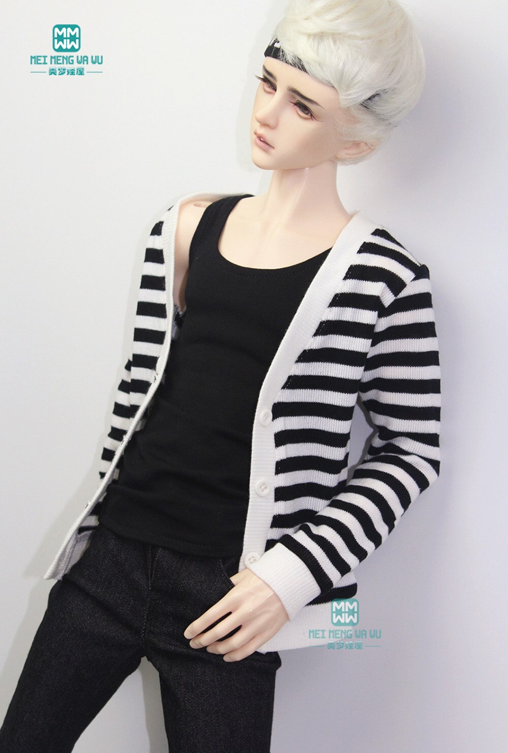 Clothes for doll fit 68-70cm BJD doll Black and white striped cardigan