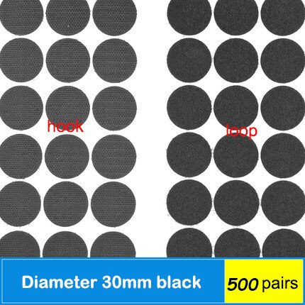 500Pairs Zelfklevende Sluiting Tape Stippen 10/20/30Mm Ronde Dot Sticker Nylon Haak Lus Sticker tape Naaien Craft Diy Accessoires: Black 30mm