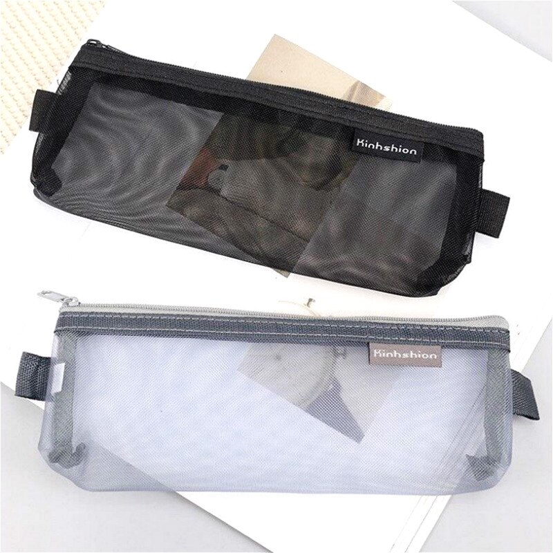 1 st enkel transparent mesh pennfodral kontor student pennfodral nylon skolmaterial färg penna box