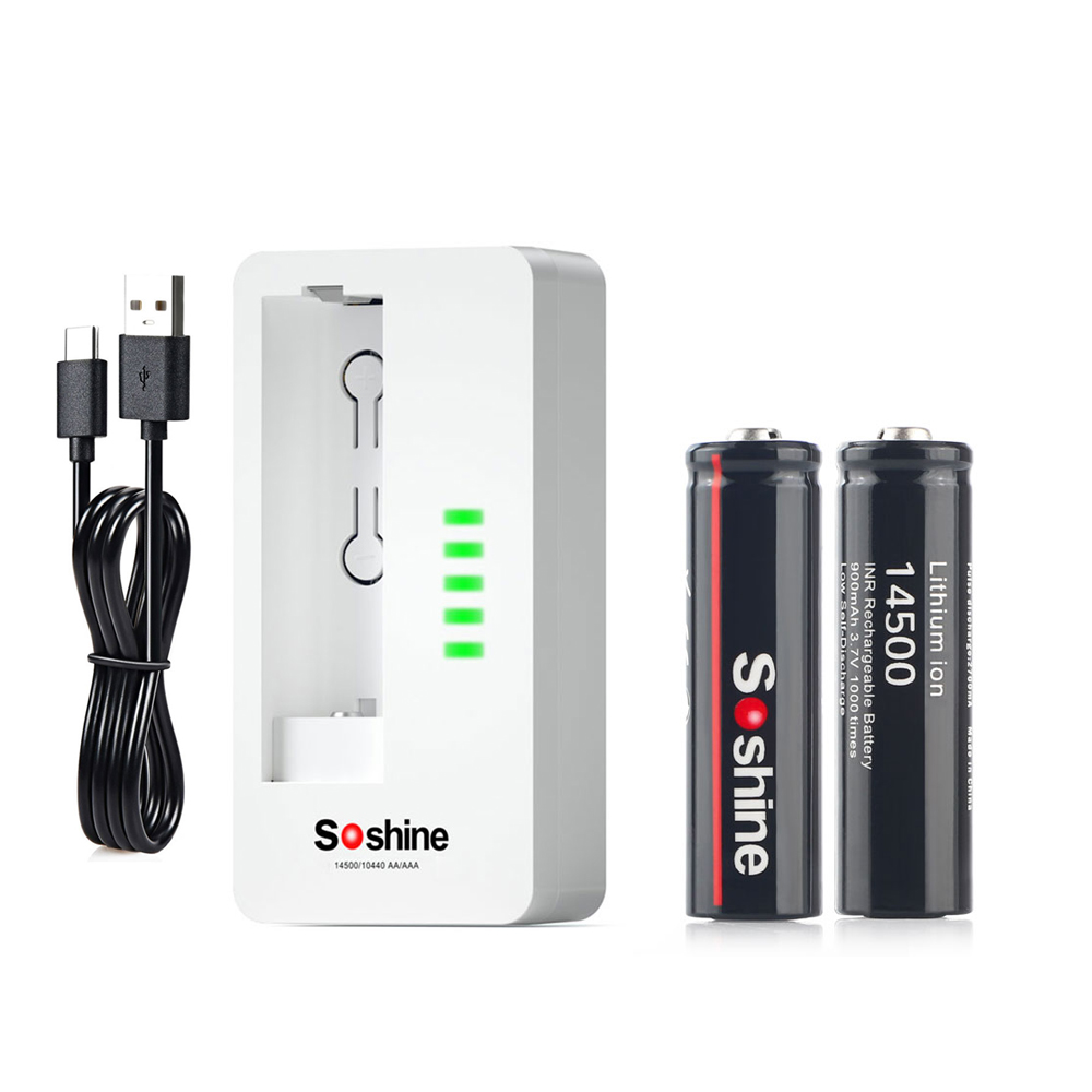 Batería de litio Soshine 3,7 14500 AA, batería recargable de 900mAh y cargador de batería recargable LiFePO4 de iones de litio 14500 10440: Morado