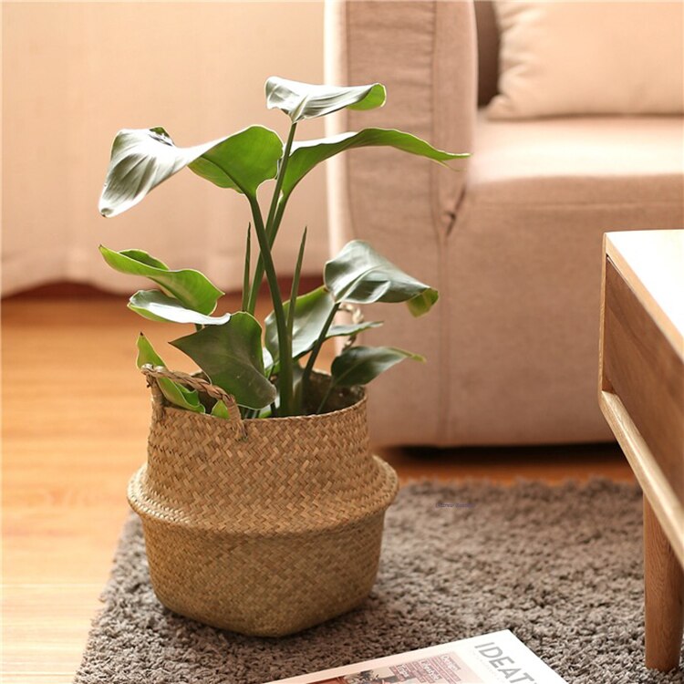 Seagrass Wickerwork Basket Foldable Flower Pots Planter Woven Dirty Laundry Baskets Hamper Fruit Toys Storage Basket Home Decor