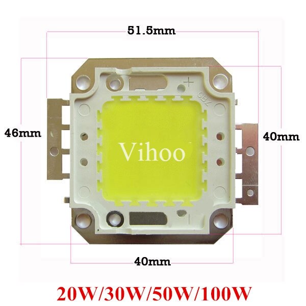 Høj lys 100w 50w 30w 20w 10w led chip 30*30 mil cree smd cob diy projektør pære lampe varm/kølig hvid integreret fuld watt