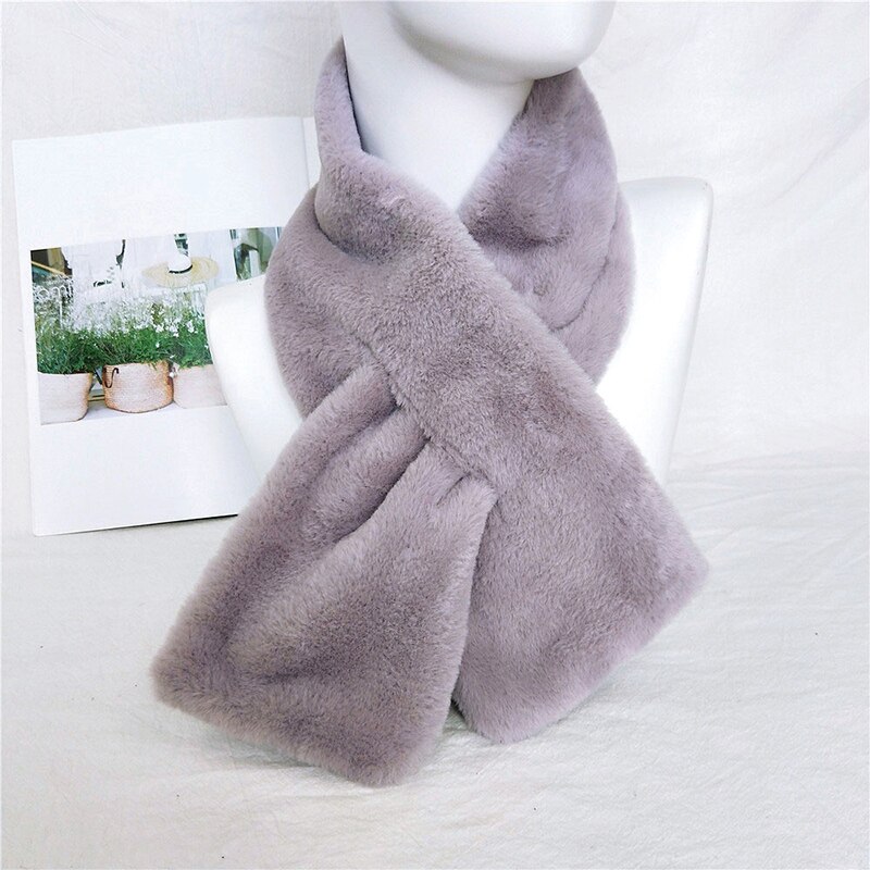 Écharpe d'hiver en fausse fourrure douce et confortable, cache-cou épais, peluche chaude, écharpe croisée, col châle, écharpe bavoir de couleur unie: Gris
