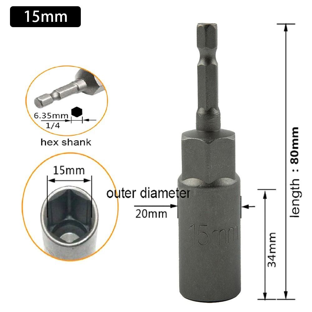 1Pcs Drive Socket Hex Socket Magnetic Nut Screwdriver 1/4" Hex Key Drill Bit Adapter 80mm Length Pneumatic Tool Accessory: Silver