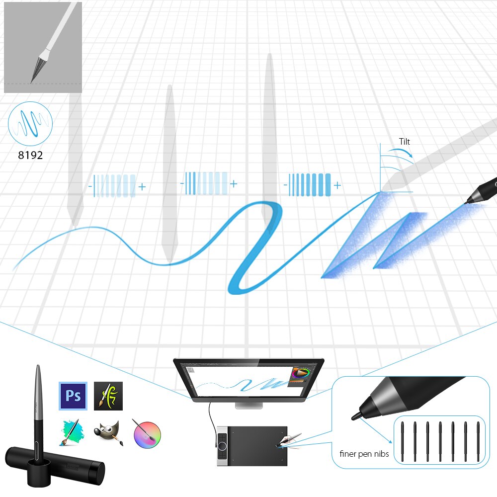 XP-Pen PA1 Battery-free Digital Stylus with 8 Replace Nibs for Drawing Tablet Deco Pro S/M