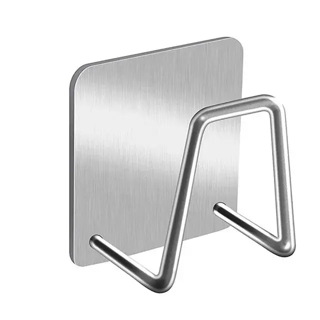 Kitchen Sponges Holder Stainless Steel Sink Sponges Drain Drying Rack Self Adhesive Storage Holder Wall Hooks Kitchen Organizer: Silver