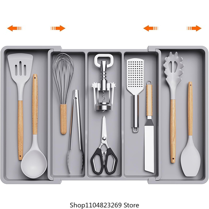 Organizador de utensilios expandible para cajones de cocina, organizador de cajones de cubiertos grande, divisor, bandeja de utensilios de cocina ajustable