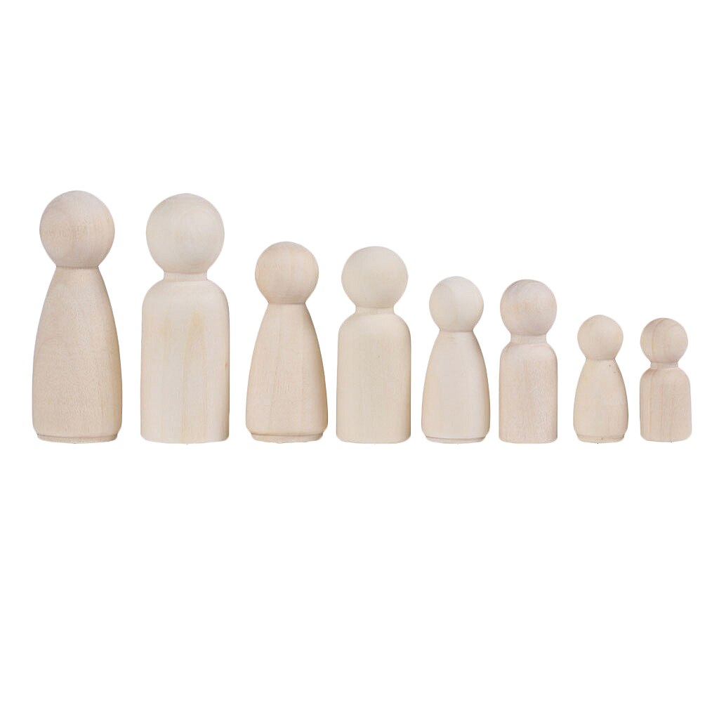 12 Pieces/Set Wooden People Peg Doll DIY Crafts Little Child Man Lady Couple