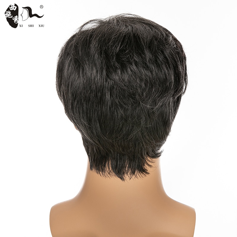 XISHIXIU HAIR Short Men Wig Straight Synthetic Wig for Male Hair Fleeciness Realistic Ombre Grey Wigs