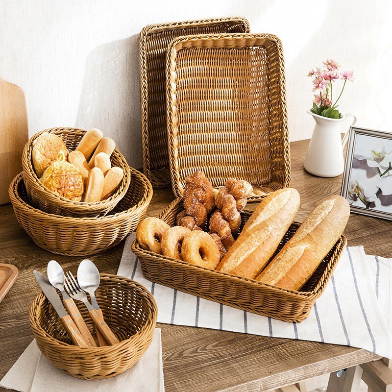 Panier à Fruits Tressé SHOWERORO - Plateau Déco En Rotin - Rangement Cuisine Ou Salon - 29x29 Cm - Couleur Kaki