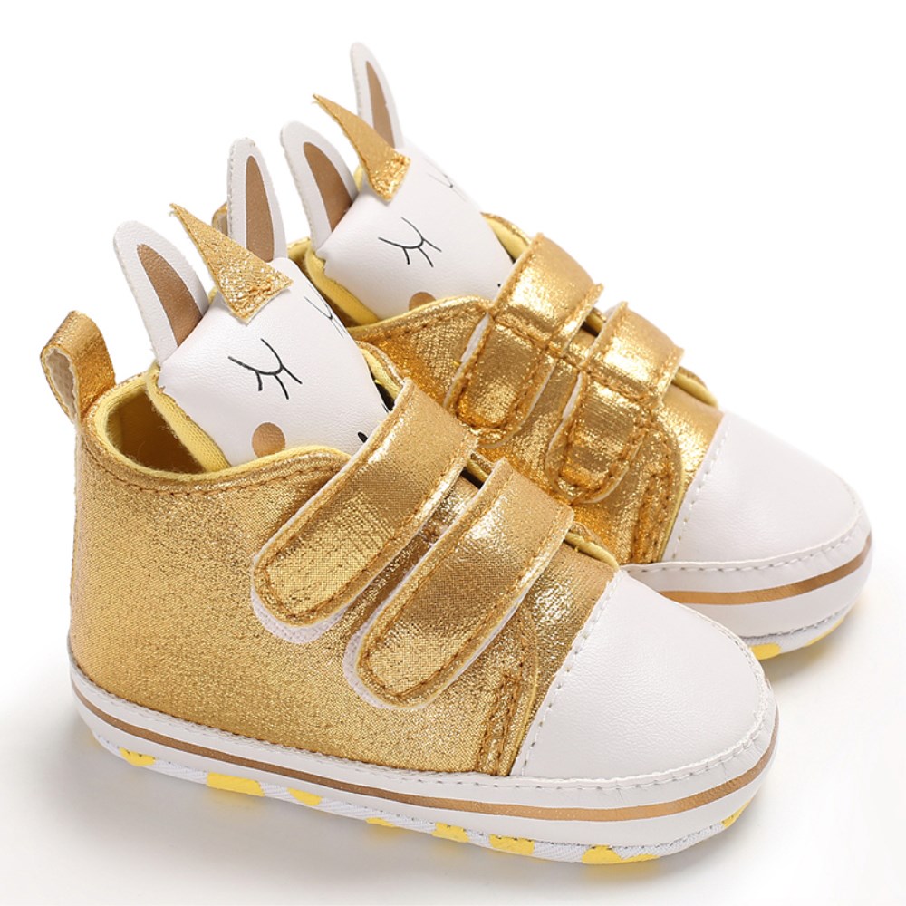 CANIS Bunny Ear niño bebé niños niñas suela suave zapatos de cuna zapatillas para niños antideslizantes zapatos de cuna de: Dorado / 13-18 meses