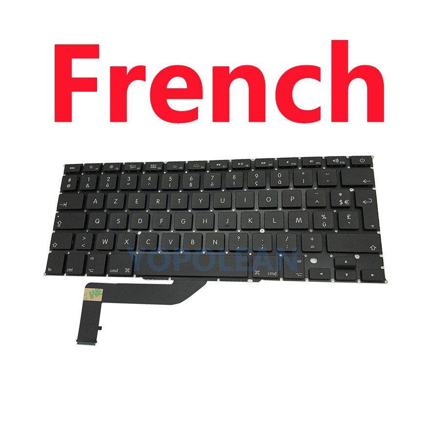 US UK Russian Spain French German Sweden Laptop Keyboard For Macbook Pro Retina 15" A1398: French