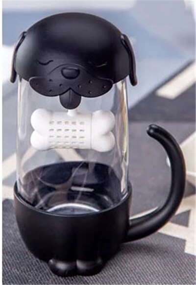 JOUDOO-tasse à thé en verre pour chat mignon, tasse avec filtre pour infuseur de poisson, 35: black dog