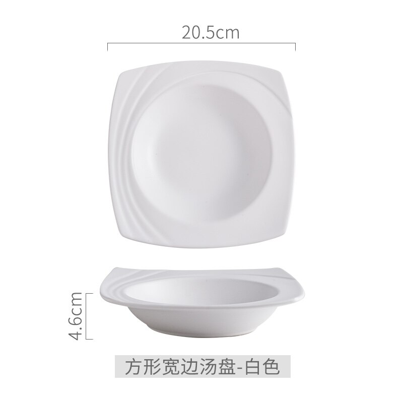 Plato de cerámica para sopa, Plato cuadrado nórdico de porcelana Occidental Profunda para comida, aperitivos, fruta, ensalada, vajilla,: WHITE