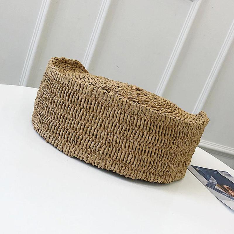 Bolso redondo de paja para mujer, tejida a mano bandolera de mimbre, para la playa,