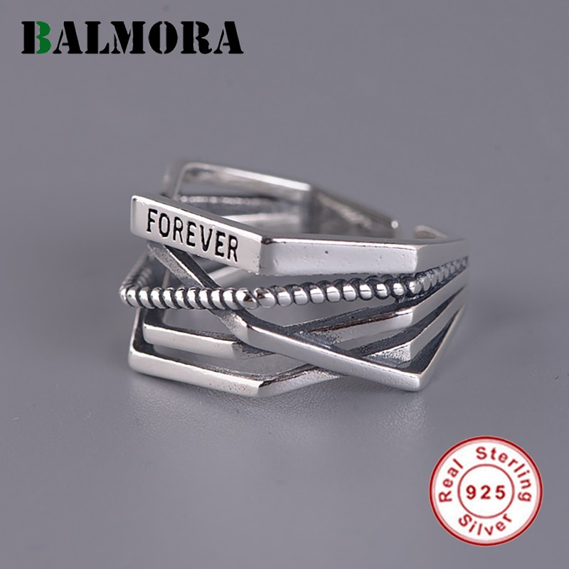 BALMORA Reale 925 sterlina d'argento Anelli per Sempre per I Regali di Donne per Il Suo Aperto Irregolare Anello di Barretta retrò Gioelleria Raffinata E Alla Moda