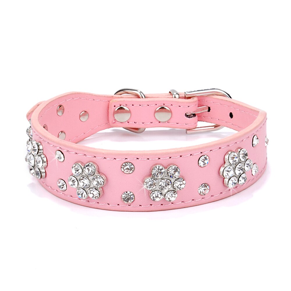Bling Rhinestone Dog Collars Leather For Small Medium Dogs Adjustable Puppy Dog Chihuahua Collar Crystal Diamante Correa Perro: Pink / S