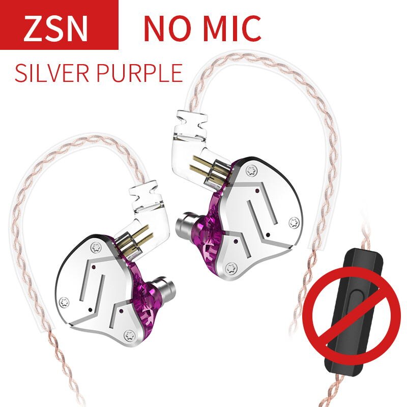 KZ ZSN Hybride In-Ear Oordopjes - 1BA+1DD Drivers, HIFI DJ Monitor, Bedraad 3.5mm, Ruisonderdrukking: paars zonder microfoon