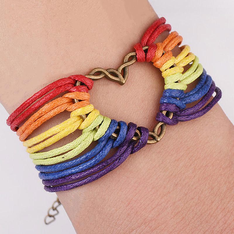 Pulseira de couro do orgulho gay, feita à mão, joia para amor, arco-íris, amizade igual, lésbicas, lgbt, pulseiras para homens, mulheres