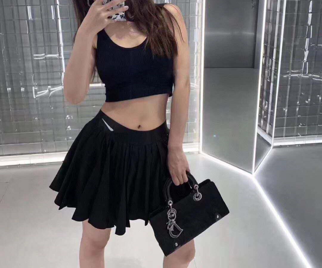 Women Sports Retro Style High Waist Stretch Cute Girl Pleated Tennis Skirt Pants: Black / M