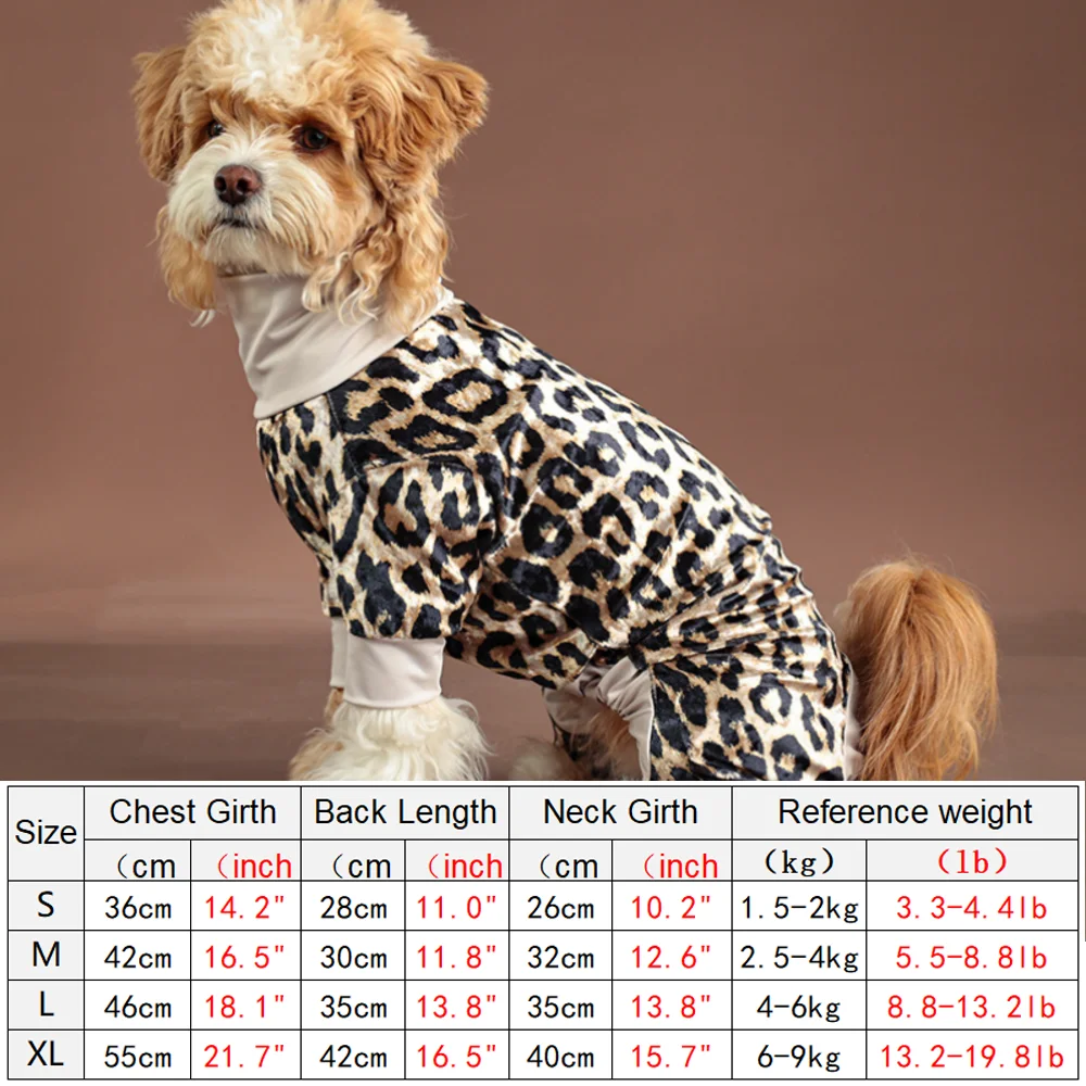 Leopard Dog Pajamas for Small Medium Dogs ,Anti-Shedding Puppy Elastic Hoodie,Soft Silk Fabric Overalls for Dogs Pet Costume: S / WHITE