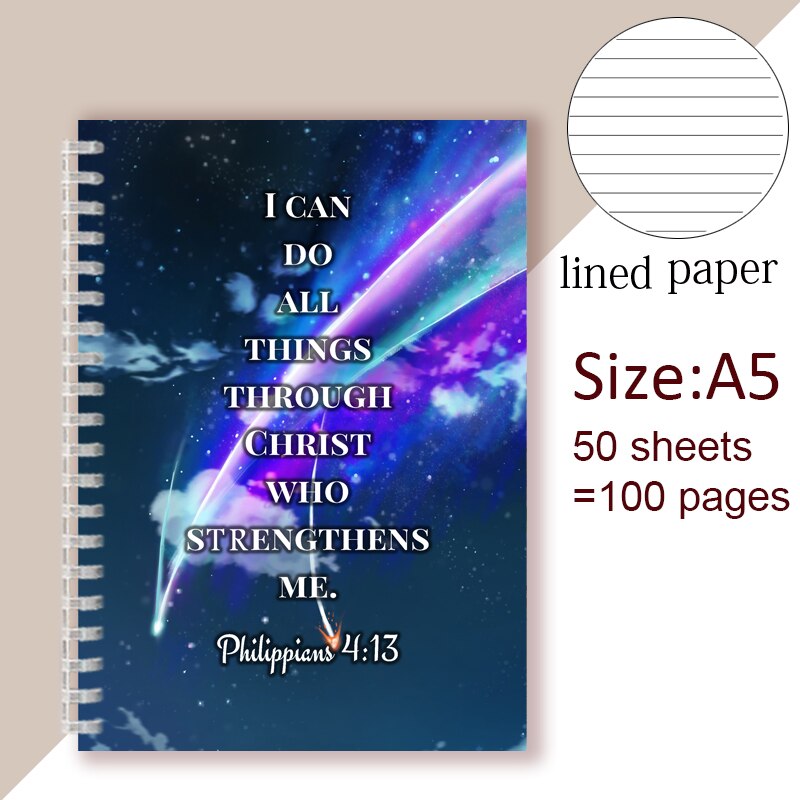 Philippians 4:13 Quote - I Can Do All Things Through Christ Who Strength Me - Spiral Notebook Christian Bible Note Book Faith: 11