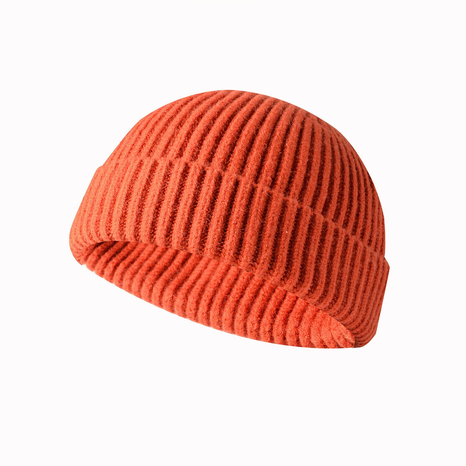 Vinter mænd strik hat kraniet cap beanie hat vinter kort brimless baggy melon cap docker fisker strikkede beanies hat: Orange