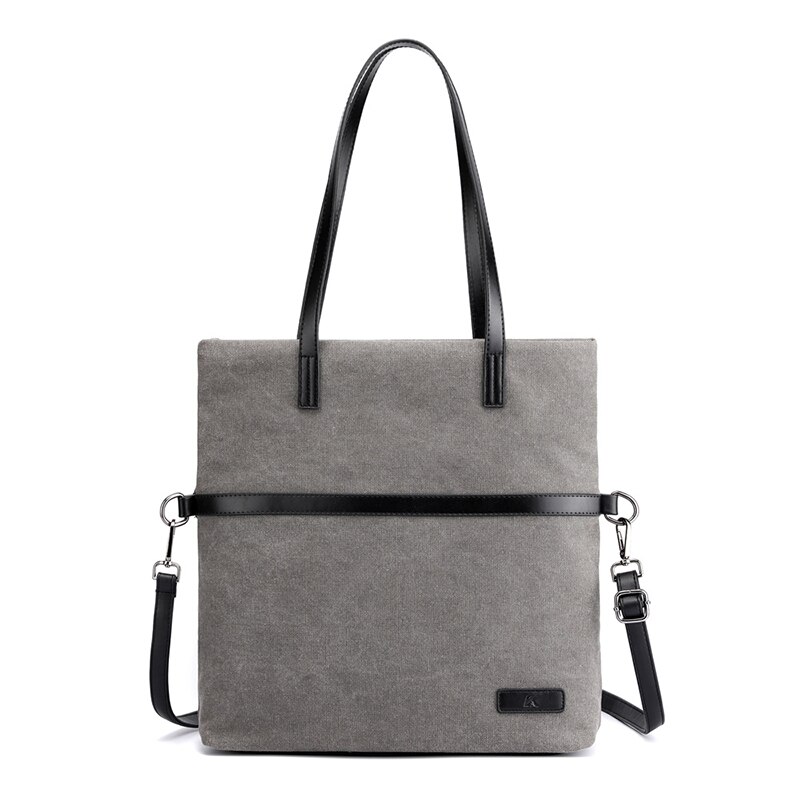 D&T Canvas Shoulder Bag Women Waterproof Colorful 16'Inch Laptop Luxury Zipper Soft Solid multi-function Bag: gray