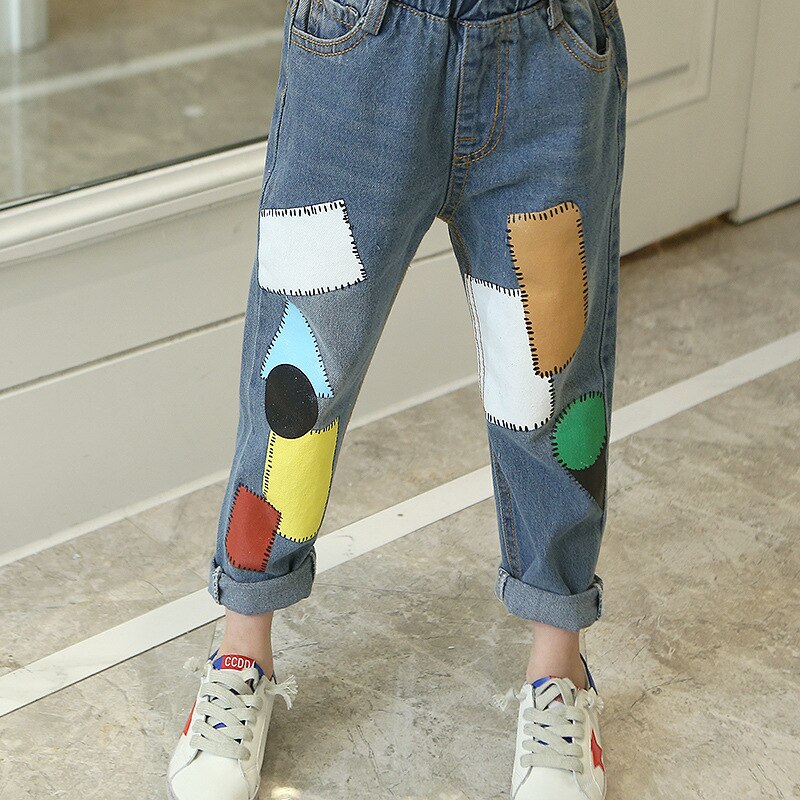 Baby Girl Jeans Summer Geometric Denim Pants Cotton Kids Boys Clothes 3-14Years Teenage Blue Jeans Trousers: 6