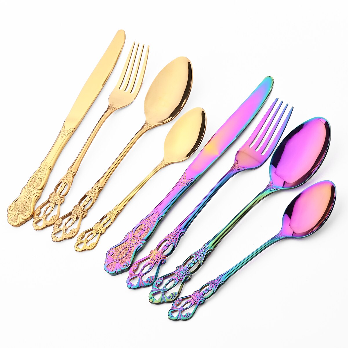 Bestek Set Mes Vork Dessert Lepel Servies Kleurrijke Bestek Set Rvs Zilverwerk Keuken Servies