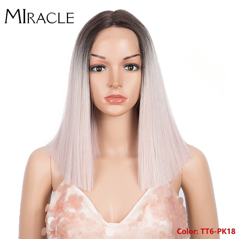 Bob Wig Synthetic Wig Short BOB 14 inches Synthetic Lace Wig Ombre Blonde Cosplay Wigs For Black Women Miracle Wig: TT6-PK18