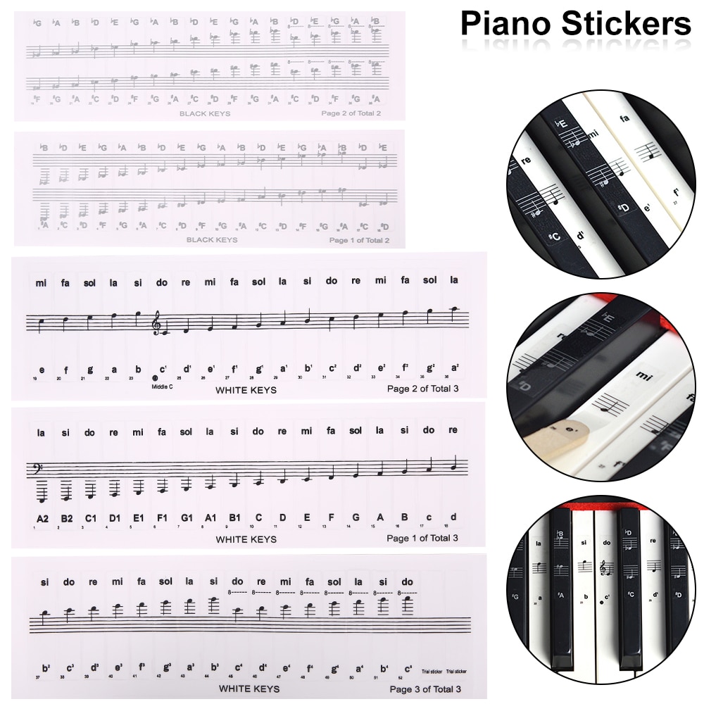 Transparent Detachable Music Decal Notes Piano Keyboard Stickers 88/61/54/37/32 Key Electronic Piano Spectrum Sticker Symbol