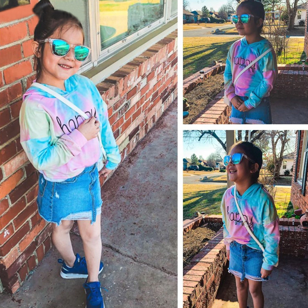 Letter Printed Hoodies Sweatshirts Teen Kids Girls Pullover Multicolor Tie dye Hooded Hoodies Tops Clothes roupa infantil menina