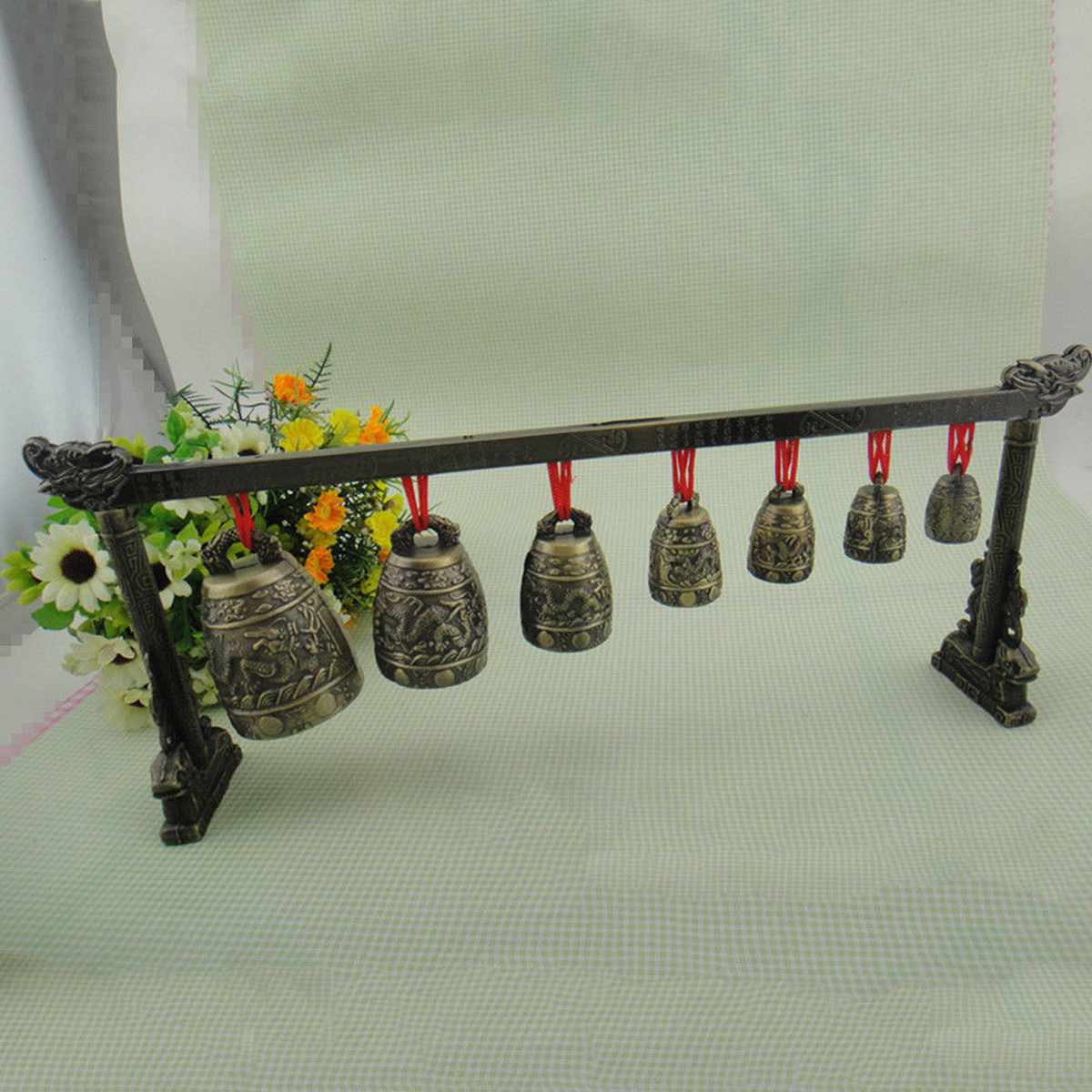 Chinese Glockenspiel Chimes Brass Bells Bronze Ware Ancient Chinese Mini Musical Instruments 7 Round Copper Bells And Crandall