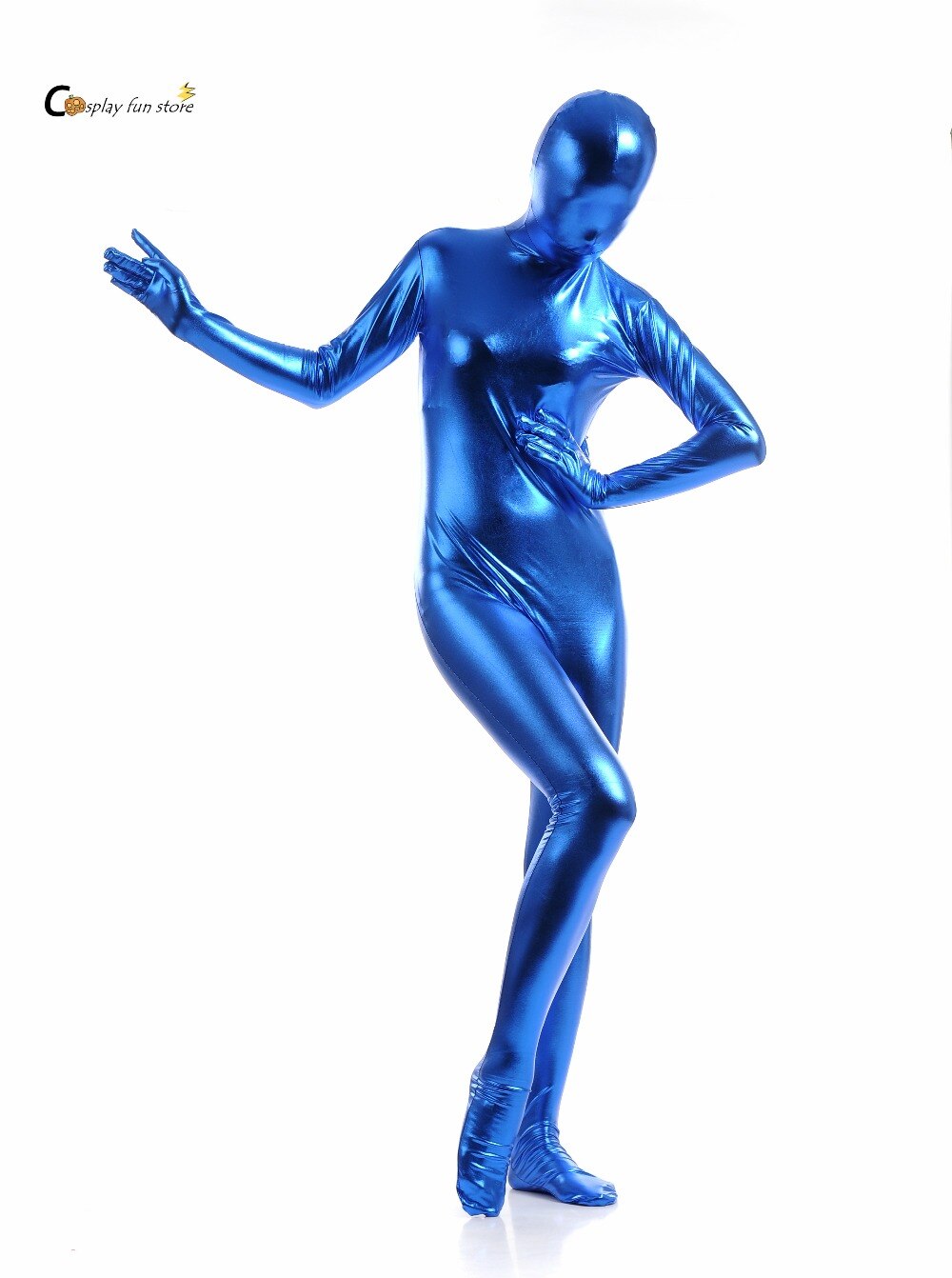 Mono de LICRA brillante para mujer, traje de LICRA brillante azul Lago, Catsuits, mono Zentai con cremallera, ,