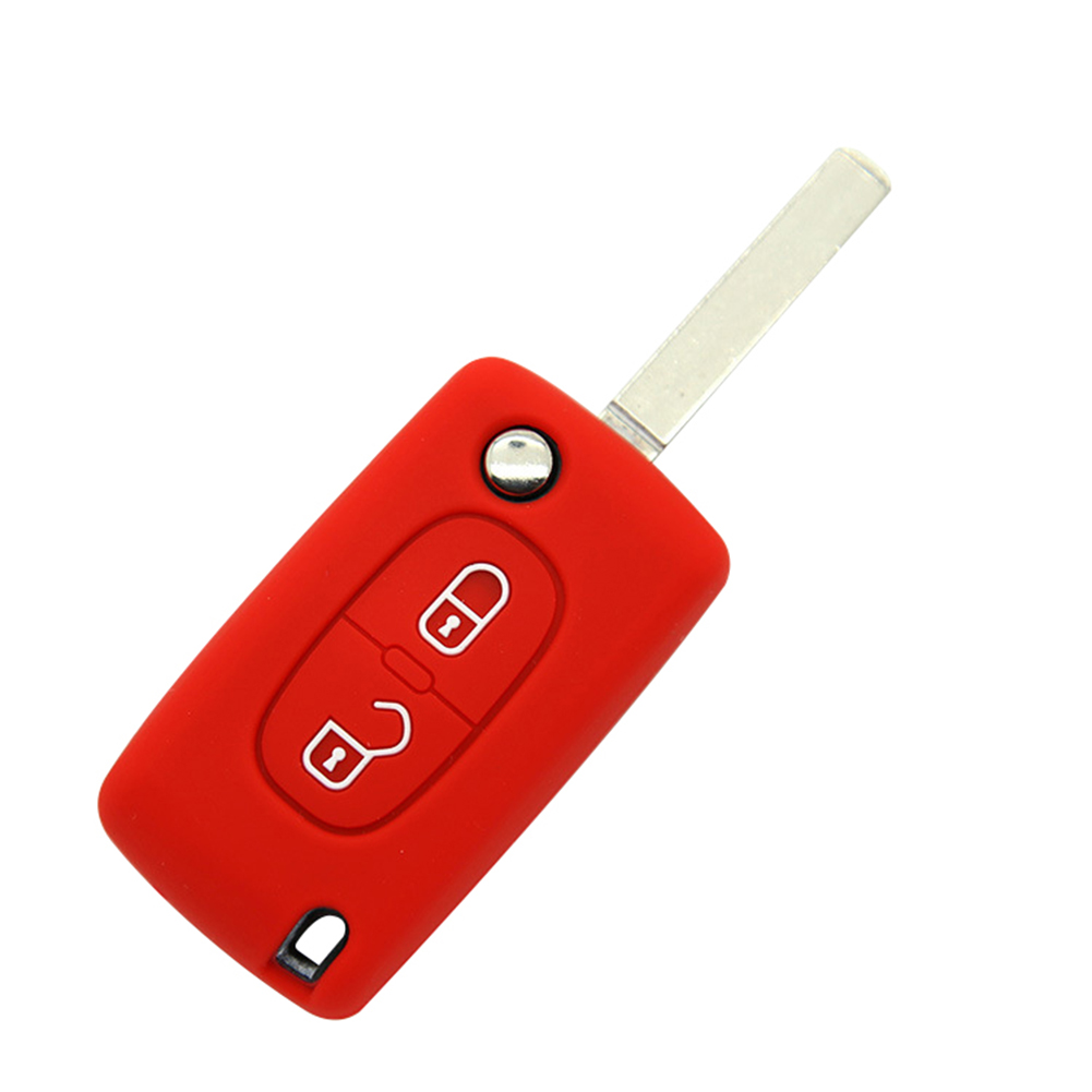 2 Knoppen Siliconen Auto Voertuig Remote Key Cover Case Voor Peugeot Citroen Sleutel Tas Auto Smart Key Portemonnee organizer Sleutel: Rood