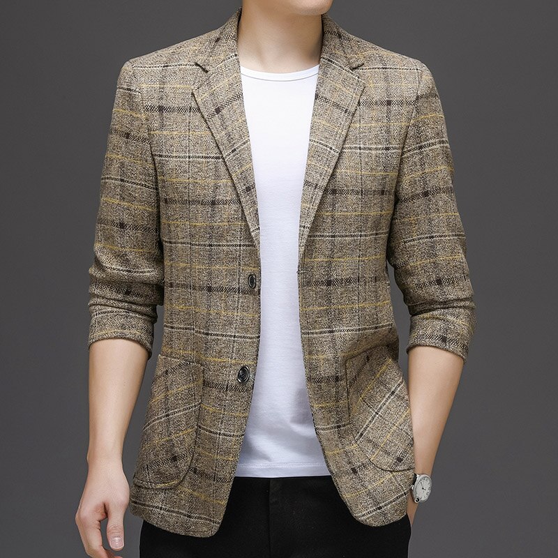 Blazer a cuadros Vintage de estilo británico para hombre, Chaqueta de traje informal ajustada con un solo botón, Blazer de negocios Social de talla grande M-3XL, 2022