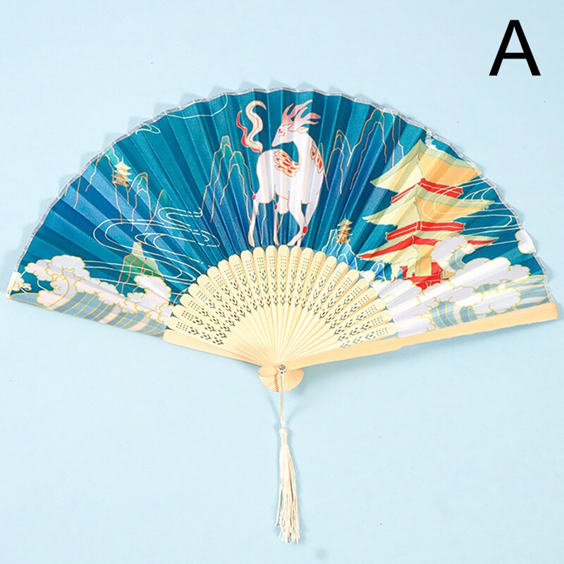 Antique Folding Fan Summer Classical Chinese Style Women's Tassel Dance Fan Foldable Portable Small Bamboo Fan Wedding Hand Fan: A