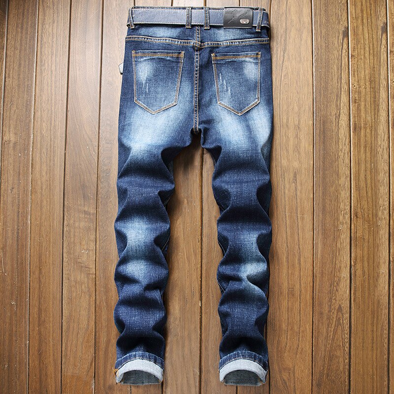Pantalones vaqueros rasgados para hombre, Jeans rasgados azules a la , con grafiti de tinta contra salpicaduras, ajuste Regular, elásticos, de ,